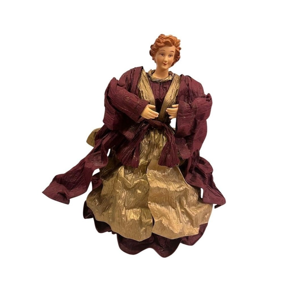 Vintage Burgundy Angel‎ Christmas Tree Topper Paper Mache Handmade